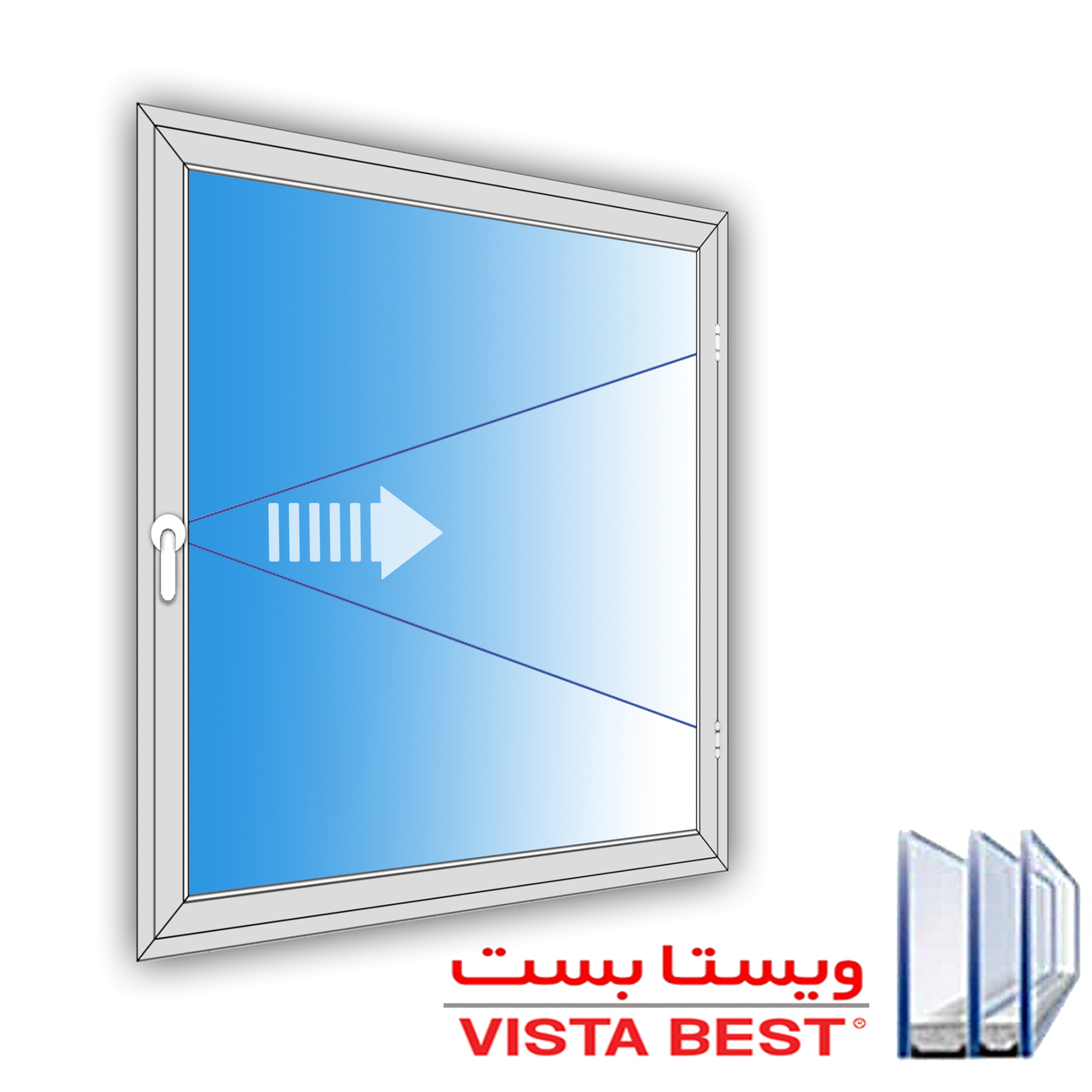  پنجره سه جداره UPVC لولایی تک حالته ویستابست- طرح تک لنگه بازشو 