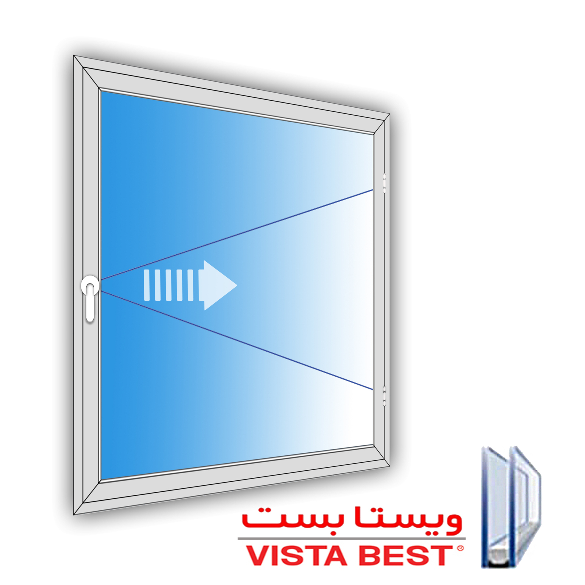  پنجره دوجداره UPVC لولایی تک حالته ویستابست- طرح تک لنگه بازشو 