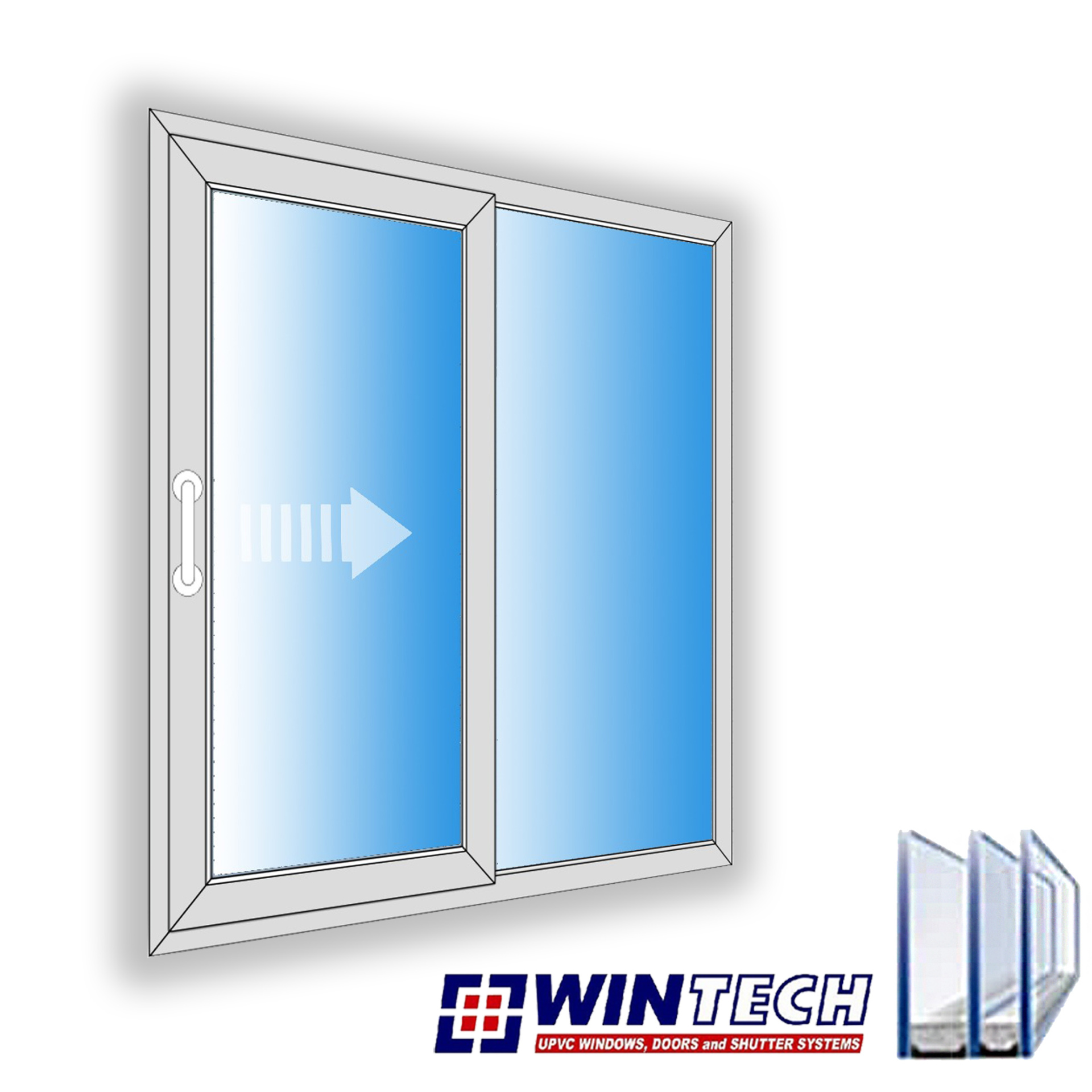  پنجره سه جداره UPVC کشویی وین تک | WINTECH - طرح ساده - مایان پنجره 